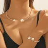 Choker TREAZY Shiny Rhinestones Pearl Beads Necklace Bracelet Set For Women Simple Collar Neck Jewelry Wedding Party Accessories