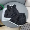 Zweiteiliges Kleid, zweiteiliges Designer-Set, Trainingsanzüge, Rock, schwarz, glänzend, glänzendes Pailletten-Kurzarm-T-Shirt und Paillettenhosen, sexy Partykleidung für Frauen BR0N