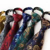 Noeuds papillon Promotion Cravate pour hommes 8cm Paisley Polyester ZIPPER TIE Facile à tirer Noeud Plaid 50cm Long Cravates Dot Accessoire de loisirs