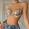 Kobiety z czołgów damskich Camis Modne serce cekinowe backless zbiorniki uprawne dla kobiet seksowne błyszczące puste strój Bra Tops Club Festival Beach Party T230605