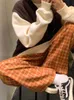 Pants Capris Harajuku Plain Pattern Wide Leg Close-up Women's Korean High Waist Checkered Pajamas Spring/Summer 2021 P230605