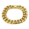 Men's 14K Gold Plated Stainless Steel Smooth Face Bracelet Hiphop Miami Cuban Chain Double Button Bracelet