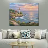 Handgeschilderde realistische landschap canvas muur kunst zonsondergang bij Lighthouse Point gezongen kim schilderen mooi eetkamer decor