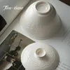 Vareil 140 ml Glacier de cendres rétro Retro Céramique Gaiwan Porcelaine blanche Bol art en relief avec couvercle Kung Fu Tea Tea Maker Gaiwan Hand Grab Pot