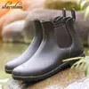 Stövlar SheValues ​​Women Chelsea Rain Boots Shiny Ankle Boots Waterproof Upper Toe Elastic Band Low Sole Fashion Nonslip Ladies Boots Z0605