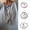 Choker Double Circle Pendant Necklace Wax Leather Rope Sweater Chain 40 GB