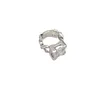 Trend ünlü marka tasarımcısı abartılı cam kare büyük gümüş zincir yüzüğü kadınlar için lüks mücevher pist goth boho