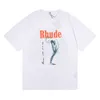 2023 nuova lettera di stampa Logo RHUDE manica corta unisex nero bianco albicocca T-shirt Castello di cocco albero casual allentato Rhude Top Tees