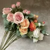 Dekorativa blommor 4 huvuden Long Branch Bulgarian Rose Artificial Flower for Home Floral Arrangement Wedding Party Decoration Fake