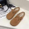 Baotou half drag female outside wear 2023 spring new heel free leisure 100 match fairy lazy slippers pregnant women flat slipper