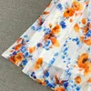 Lekka i wyrafinowana retro w stylu retro z muszką krawata w talii Slim A-Line Print Dress Elegancka długa spódnica