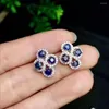 Stud Earrings Natural And Real Sapphire S925 Sterling Silver Jewelry Women Blue