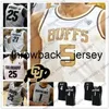 thr 2020 Colorado Buffaloes #5 D'Shawn Schwartz 25 McKinley Wright IV 21 Evan Battey 23 Lucas Siewert Daylen Kountz White Gold Retro Jersey 4XL