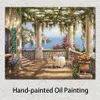 Handmade Canvas Art Morning Terrace Sung Kim Painting Dining Area with Impressionistic Landscape Decor