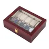 Смотреть коробки корпусы 10 сетки ретро -красные деревянные витрины прочный держатель упаковки ювелирные изделия для хранения шкафы для хранения коробка Caske2982