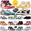 Com Box Jumpman 1 High Basketball Shoes 1S University Gold Solefly Lost Found Found Mocha Taxi Black Phantom Panda Homens Women Sneakers Outdoor Sports Trainers