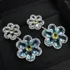 Baumeln Ohrringe Exquisite Blume Design Für Frauen Glänzende Blaue Kristall Zirkon Tropfen Ohrring Mädchen Hochzeit Temperament Schmuck 2023