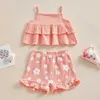 Kleding Sets Kinderen Meisjes Korte Zomerkleding 2023 Dubbellaags Hemdje met Elastische Taille Bloem Shorts Outfit voor