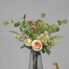 Fleurs décoratives Rose et feuilles Bouquet Artificielle Bundle Faux Flores DIY Home Decor Party Wedding Bridal Holding