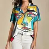 Femmes Blouses 2023 Femmes Shirs 3d Artistique Visage Imprimer Blouse D'été À Manches Courtes Tops T-shirts De Mode Dame Surdimensionné Chemises Femmes