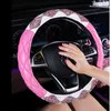 New Diamond Crystal Steering Wheel Covers Leather Steering-wheel Cover for Women Girls Bling Rhinestone Car Accessories