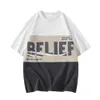 Summer New Men's FashionT-shirt with 5/4 Sleeves Hot Ins Casual Loose Teen Cotton Letter Print T-shirt