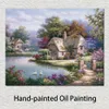 Coastal Canvas Art Swan Cottage I Sung Kim handmålade realistiska landskapsmålning för lägenhet väggdekor