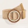 Belts Vintage PP Grass Woven Belt For Women Summer Dress Accessorie Bohemian Style Handmade Round Wood Inlaid Bead Buckle Elastic