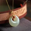 Chains Classic And Exquisite Chinese Style Natural Hetian Jade Round Necklaces Ancient Gold Craft Pendant Vintage Chain Jewelry