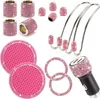 Nieuwe 15PCS Bling Accessoires Set voor Vrouwen Meisje Hoofdsteun Halsbanden Ringen USB Autolader Haak Bekerhouder Band vae Stem Caps