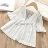 Outdoor Shirts New Girls White Blouse Cardigan Kids Thin Outwear Summer For Girl Lace Hollow Sun Protection Shirt Fashion Clothes 4-13y Jacket J230605