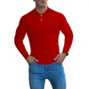 Camisetas para hombre, camiseta de manga larga europea americana, camiseta de hombre con solapa de botón, camisetas ajustadas de Color sólido, camiseta deportiva informal transpirable en capas