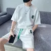 Mannen Trainingspakken Casual Wafel Harajuku Mode Pak Mannen Vrouwen Zomer Oversized Koreaanse Korte mouwen T-shirt Shorts Brief Borduren 2 stuks