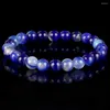 Hebra 4/6/8/10mm pulsera de piedra Natural azul oscuro rayas ágatas cuentas para hombres mujeres joyería regalo energía curativa