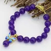 Lien Bracelets Original 10mm Pour Femmes Violet Jades Pierre Calcédoine Perles Rondes Or-couleur Cloisonné Entretoise Bijoux 7.5 pouces B2722