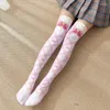 Femmes chaussettes été mince cuisse haute bas japonais Anime dessin animé ballon gâteau pour croix nœud papillon imprimé Cosplay sur