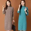 Casual Kleider Herbst Winter Lose Stricken Frauen Maxi Pullover Kleid Warme Dicke Rollkragen Gerade High Street Baggy Midi Pullover