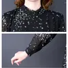 Casual Dresses Women Black Floral Chiffon Jacquard Midi Dress 2023 Korean Vintage Hepburn Spring Autumn Long Sleeve Elegant Loose Vestido