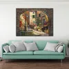 Samtida Seascape Canvas Wall Art Fountain de Village Sung Kim Måla handgjorda färgglada konstverk för barnkammare