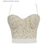 Kvinntankar Camis Women Corset med strass Pearl Bustier Crop Top Bh Club Party Glitter Croped Top Female Clothing T230605