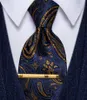 Conjunto de Gravata Laço Floral Paisley Mens Gravata Colar Clipe Azul Marinho Gravata De Seda Dourada Para Homens Festa De Negócios Drop Corbata Azul Presente