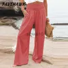 Women's Pants Capris Women Cotton Linen Wide Leg Pants Casual Loose Solid Office Lady Trousers Vintage Fashion Elastic Waist Oversized Pantn Pant J230605