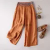Spodnie damskie Capris BniMo Vintage Spodnie damskie bawełniane lniane hafty haftowe szerokokątne spodnie swobodne luźne spodnie odzież damski streetwear J230605