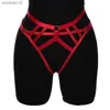 Vin Rouge Élastique Corps Harnais Cage Creux Sexy Bondage Crop Top Soutien-Gorge Taille Haute Bas Jarretelles Jambe Harnais Jarretière Ceinture L230518