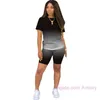 Fatos de treino femininos gradientes Plus Size 3XL 4XL Roupas de grife Conjunto de shorts de 2 peças para esportes casuais de manga curta T-shirt Ternos de motociclista Roupas femininas Jogging