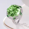 Vintage Peridot Diamond Jewelry Set 925 Sterling Silver Engagement Wedding Rings Necklace For Women Bridal Party Gift