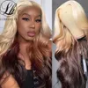 Nxy Colored Lace Front Wig Sintético Brown Wig Blonde 613 Roots With Black Ends Body Wave Transparent Lace Frontal Wig Cosplay 230524