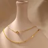 Catene MKOPSZ Collane a catena a doppio strato con pendente a perline rotonde color oro per gioielli da donna con clavicola di moda