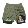 Herren-Shorts, 2-in-1-Kompression, mit Handtuchschlaufentaschen, sportlich, für Fitnessstudio, schnell trocknend, atmungsaktiv, Stretch, Laufen, Workout, Fitness