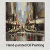 Impressionist Canvas Art City Impression Brent höjdmålning handmålade figurativa konstverk för klubbbar väggdekor